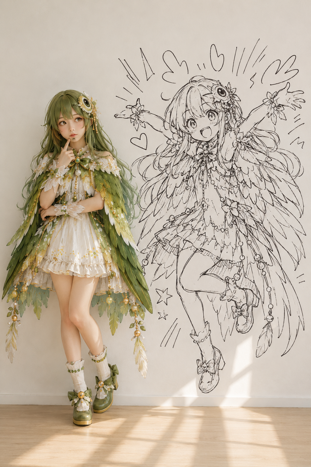 羽根衣装とスケッチのメジロちゃん