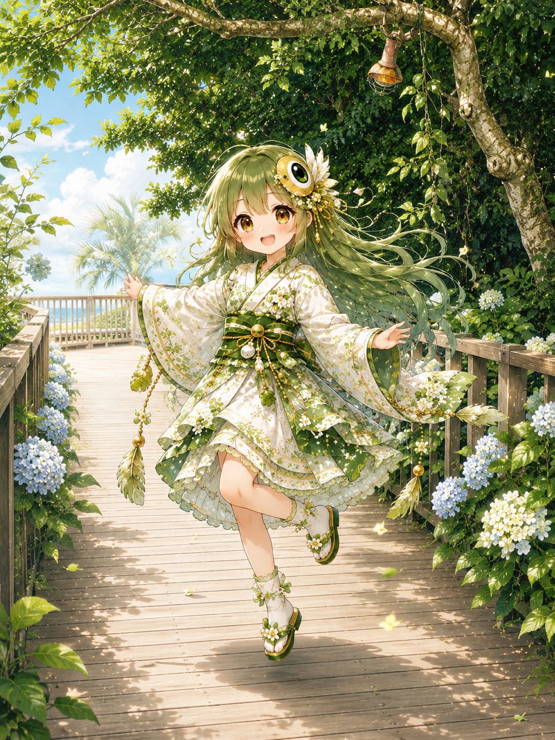 紫陽花の森で踊るメジロちゃん
