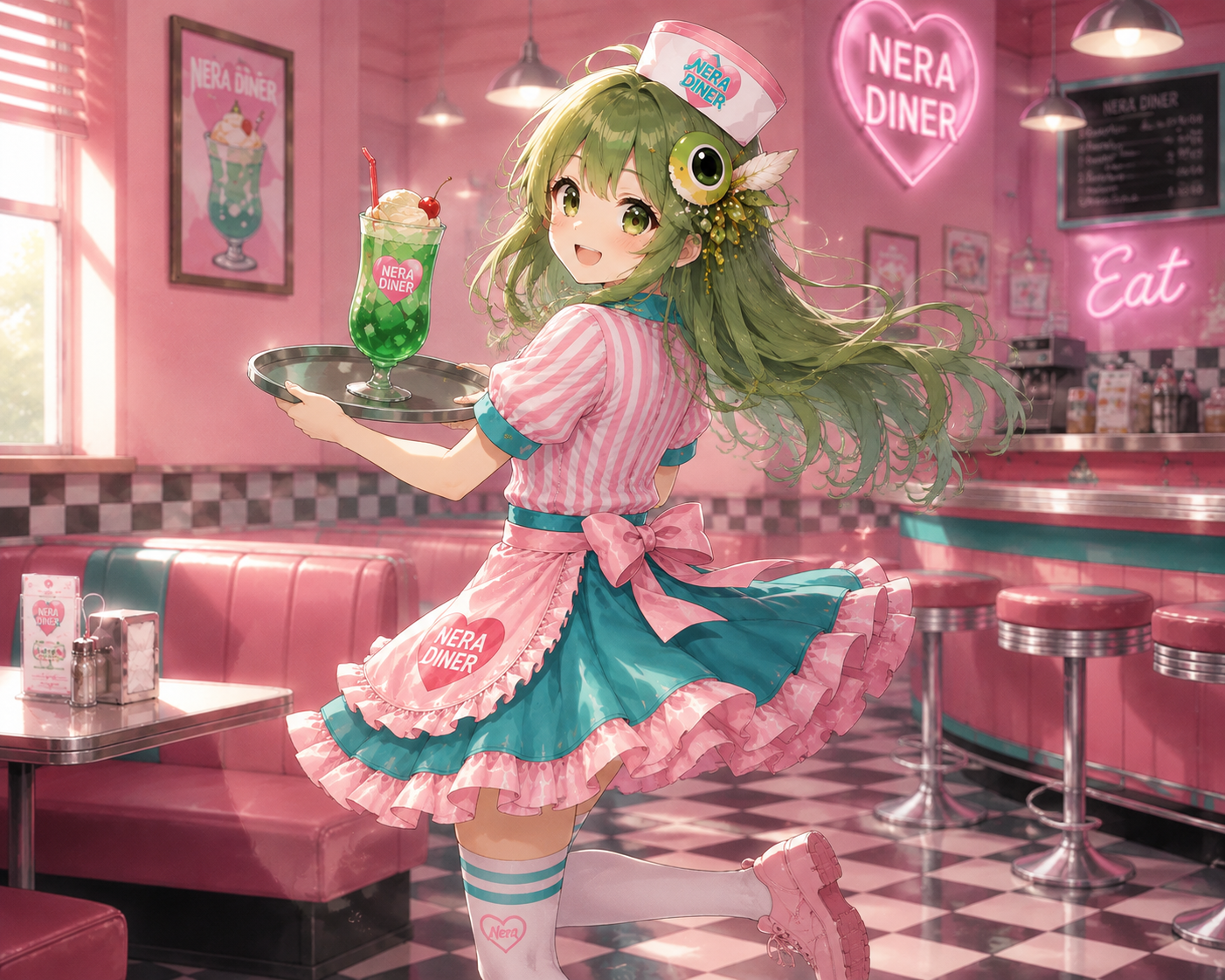 クリームソーダを運ぶメジロちゃん